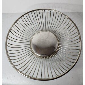 𝅺VINTAGE Regal Silver Round Wire Basket Silverplated Mid Century Modern Decor